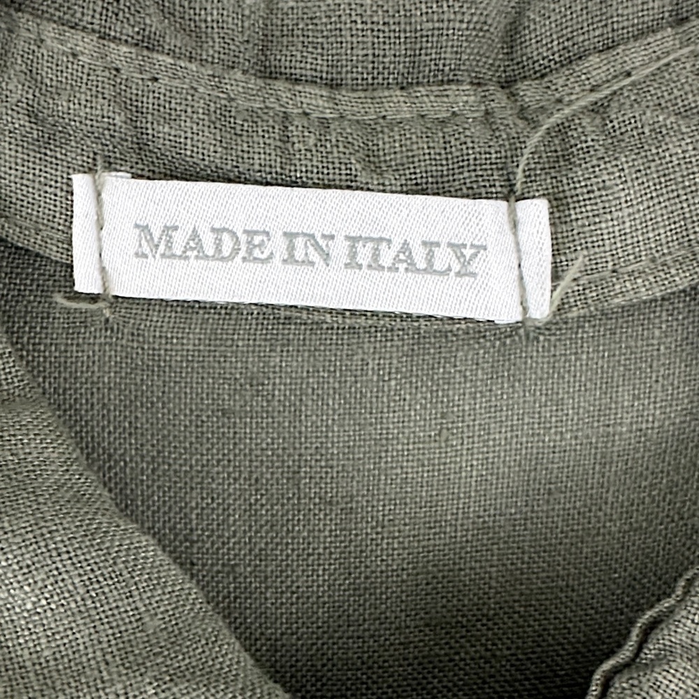 Little Corner Miami 100% Linen Made in Italy Olive Ruffle Button Midi Dress XL - Picture 7 of 11